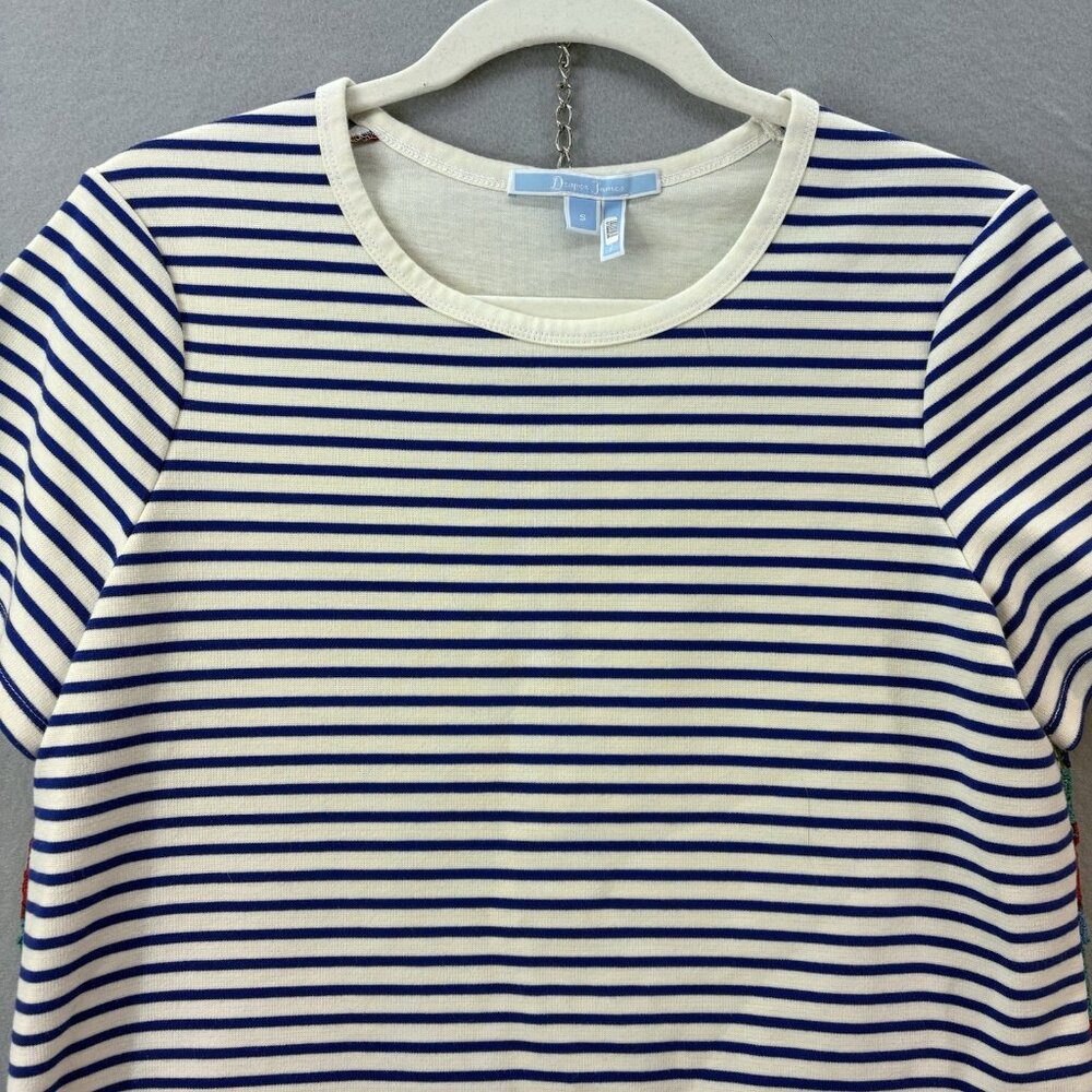 Draper James Striped Top Short Sleeve Embroidered Floral Size Small Boho, Casual - Picture 4 of 9